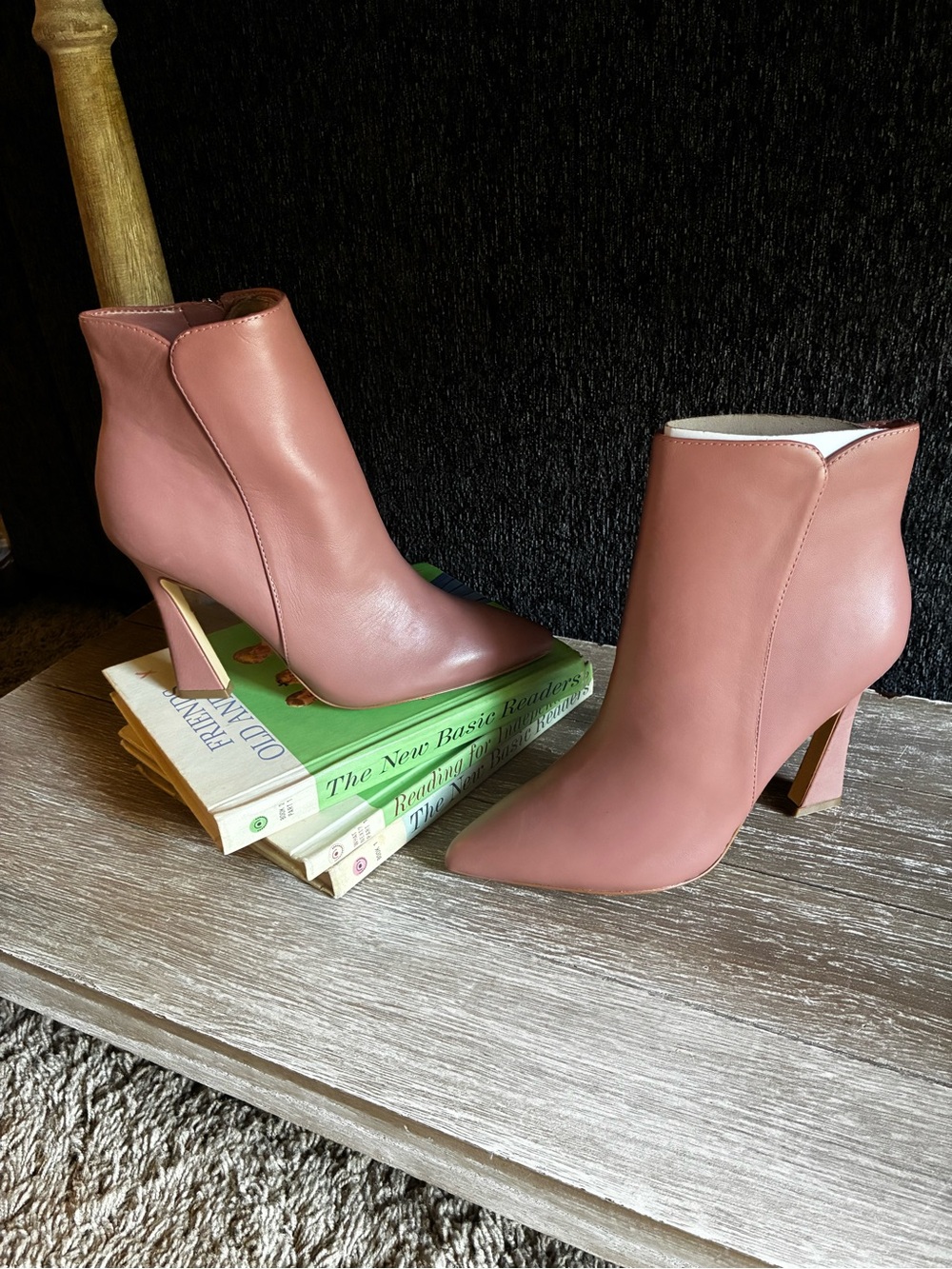 Nine West Leather Dusty Rose Pointed-Toe Ankle Booties